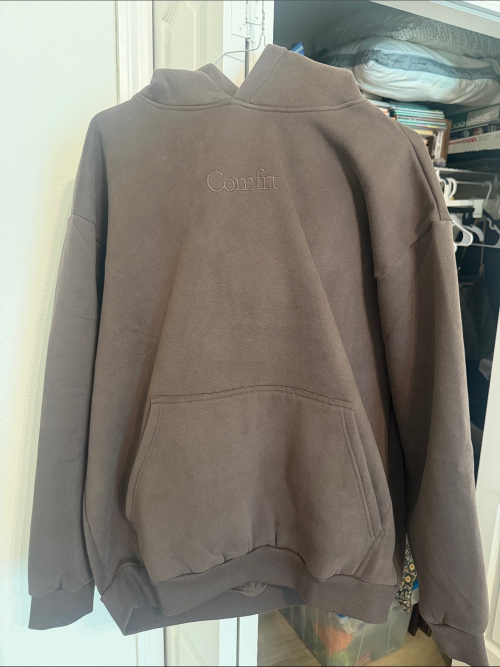 Comfrt Embroidered Brown Hoodie
